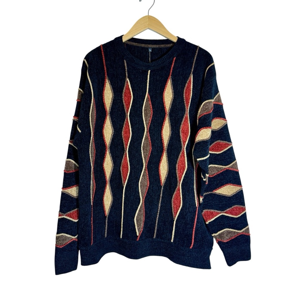 Maglificio Liliana 3D Knit Men’s Sweater Sz XL Black Brown Chenille‎ Made Italy